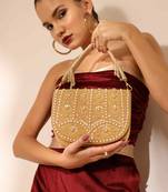 Gold suede golden flap over bag with handle