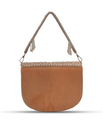 Gold suede golden flap over bag with handle 2