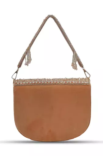 Gold suede golden flap over bag with handle