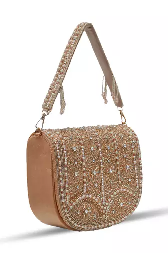 Gold suede golden flap over bag with handle