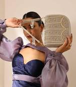 Grey suede grey flap over bag with handle