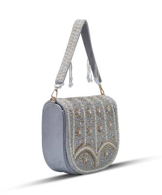 Grey suede grey flap over bag with handle 2