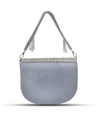 Grey suede grey flap over bag with handle 3
