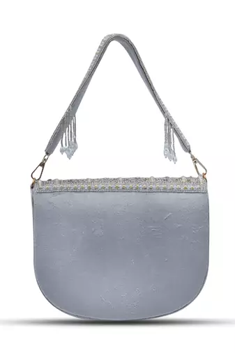 Grey suede grey flap over bag with handle
