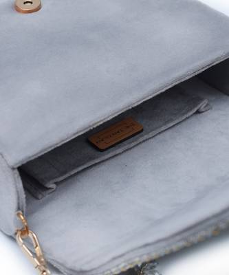 Grey suede grey flap over bag with handle 5