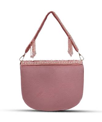 Pink suede bag with handle 2