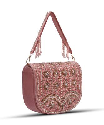Pink suede bag with handle 3