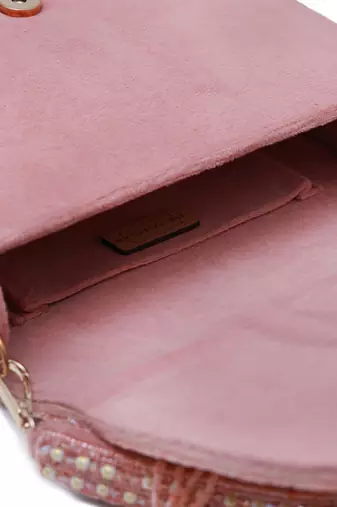 Pink suede bag with handle