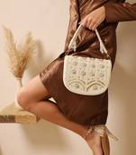White suede white flap over bag with handle