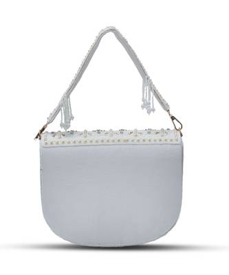 White suede white flap over bag with handle 2