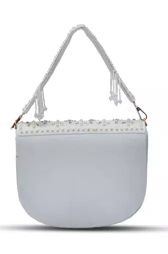 White suede white flap over bag with handle