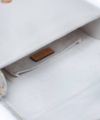 White suede white flap over bag with handle 4