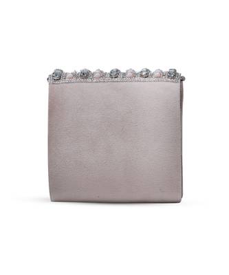 Beige suede mini bag with embroidered handle 4