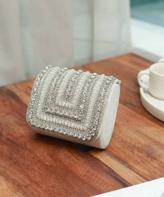 White suede mini bag with embroidered handle 2