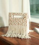 White suede embellished flap over clutch bag