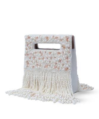White suede embellished flap over clutch bag 3