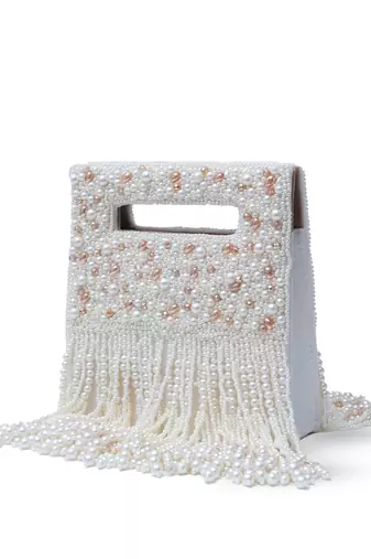 White suede embellished flap over clutch bag