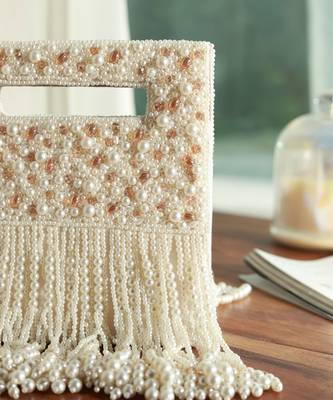 White suede embellished flap over clutch bag 4