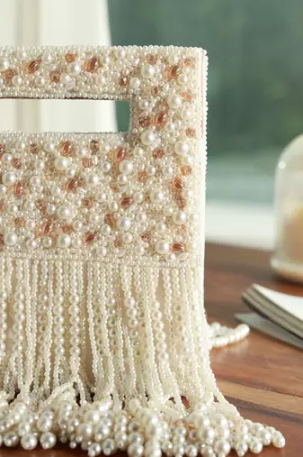 White suede embellished flap over clutch bag