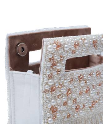 White suede embellished flap over clutch bag 5
