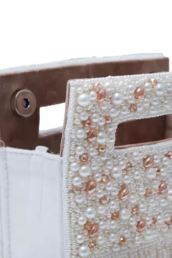 White suede embellished flap over clutch bag