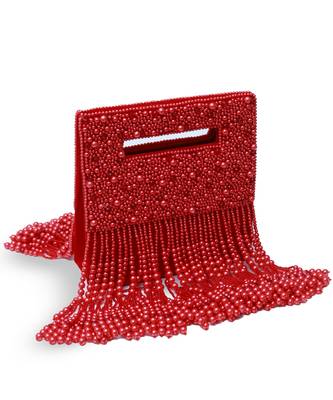 Red suede embellished flap over clutch bag 3