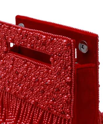 Red suede embellished flap over clutch bag 5