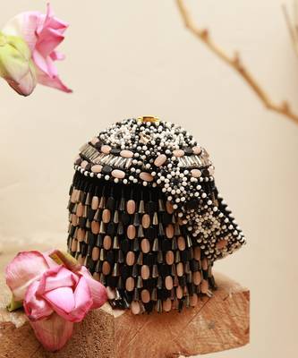 Black suede round embellished bag with handle 1