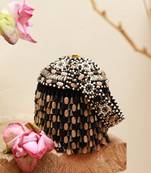 Black suede round embellished bag with handle