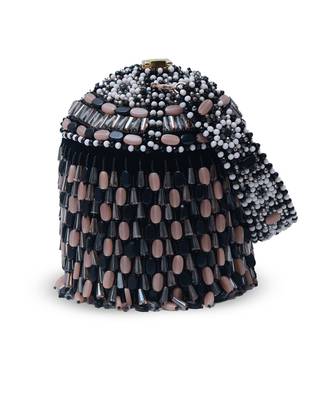 Black suede round embellished bag with handle 3