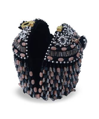 Black suede round embellished bag with handle 4