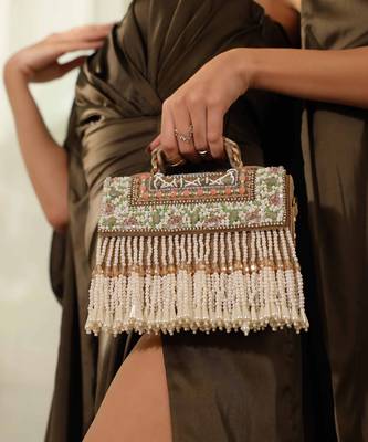 Suede beige flap over bag with handle 1