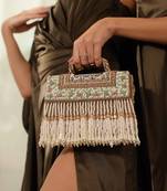 Suede beige flap over bag with handle