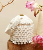 White suede round embellished bag with handle