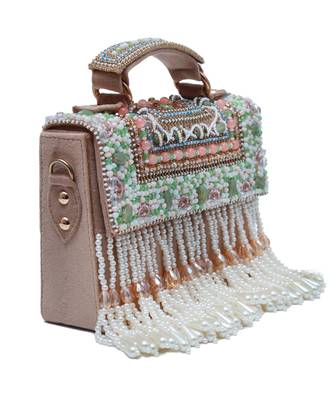 Suede beige flap over bag with handle 2