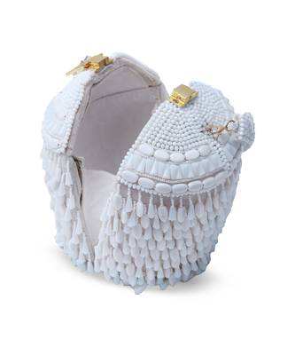 White suede round embellished bag with handle 4