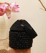 Suede black round embellished bag with handle