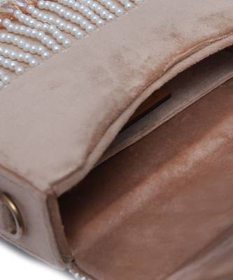 Suede beige flap over bag with handle 4