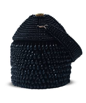 Suede black round embellished bag with handle 3