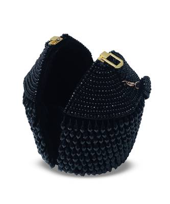 Suede black round embellished bag with handle 4