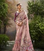 Baby pink tissue hand brush print saree with kalamkari blouse