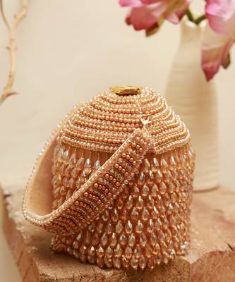 Gold suede round embellished bag with handle 1