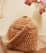 Gold suede round embellished bag with handle
