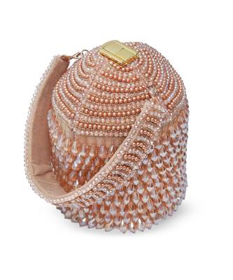 Gold suede round embellished bag with handle 3