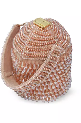 Gold suede round embellished bag with handle