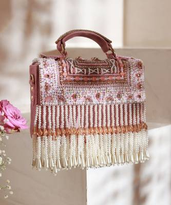 Suede pink flap over bag with handle 1