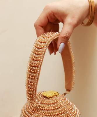 Gold suede round embellished bag with handle 4