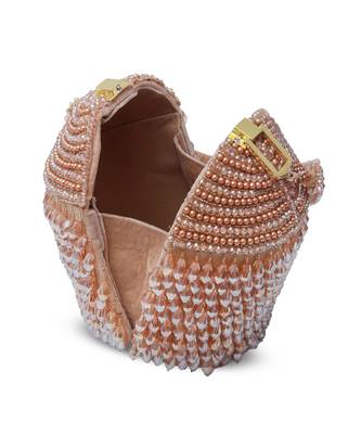 Gold suede round embellished bag with handle 5