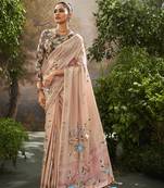 Light peach tissue hand brush print saree with kalamkari blouse
