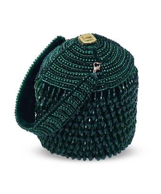 Green suede round embellished bag with handle 2